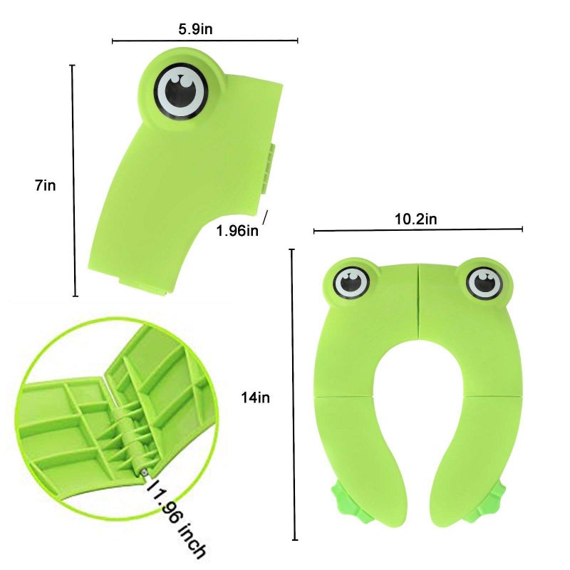 POKANIC Toilet Potty Training Seat Cover, Travel Toilet Seat, Folding Non Slip Silicone Pads, Travel Portable Reusable Kids Toddlers Boys Girls, Carry Bag (Green - Frog) - Image 4